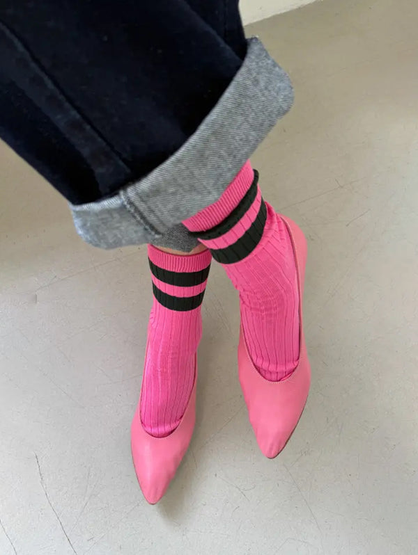 Her Varsity Socks - Pink Green