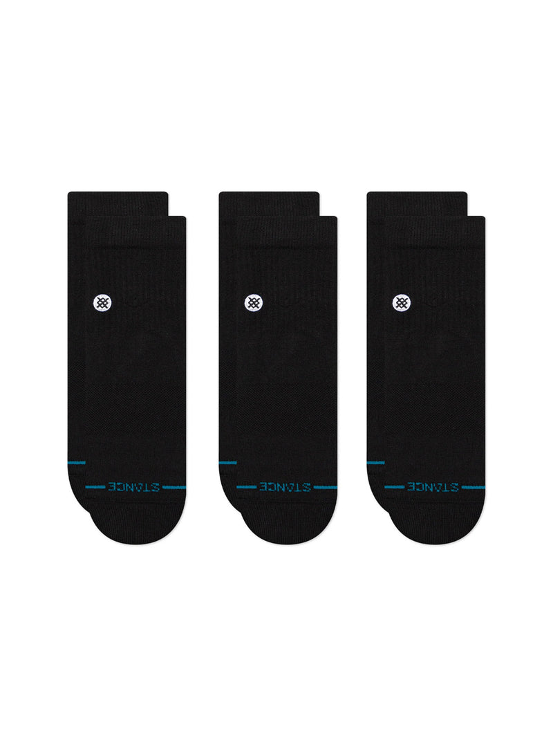 Icon Quarter Sock 3 Pack - Black