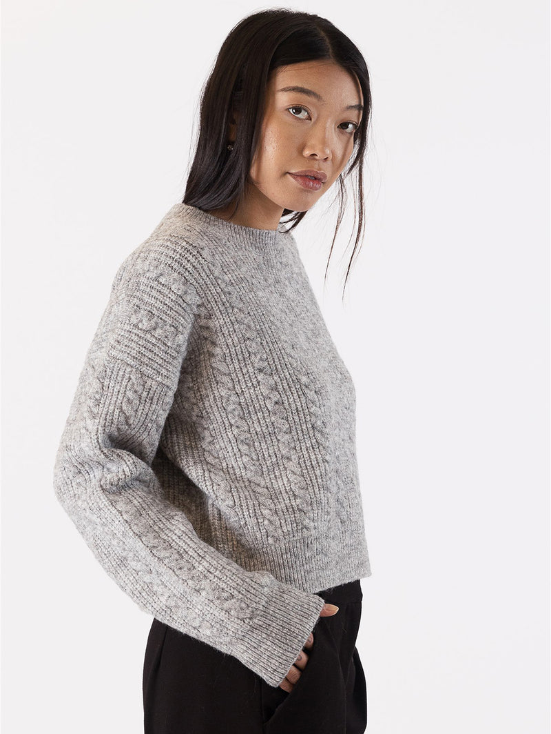 Addie Cable Knit Sweater - Grey-LYLA+LUXE-Over the Rainbow