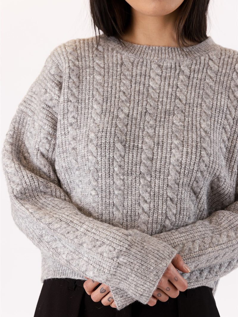 Addie Cable Knit Sweater - Grey-LYLA+LUXE-Over the Rainbow