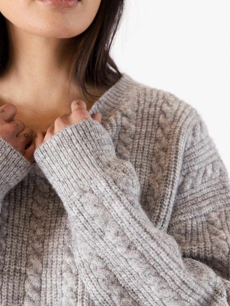 Addie Cable Knit Sweater - Grey-LYLA+LUXE-Over the Rainbow
