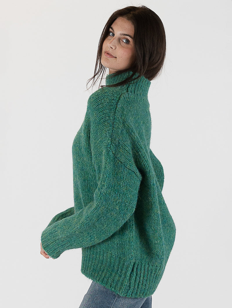 Aggie Mock Neck Sweater - Emerald-LYLA+LUXE-Over the Rainbow
