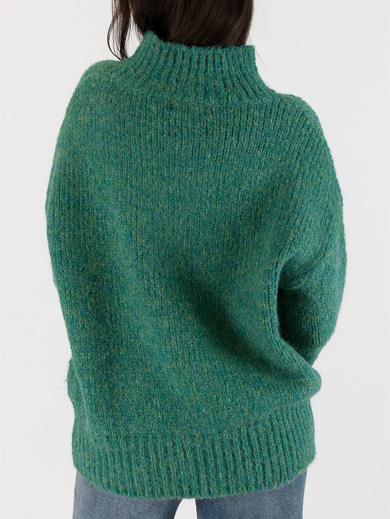 Aggie Mock Neck Sweater - Emerald-LYLA+LUXE-Over the Rainbow