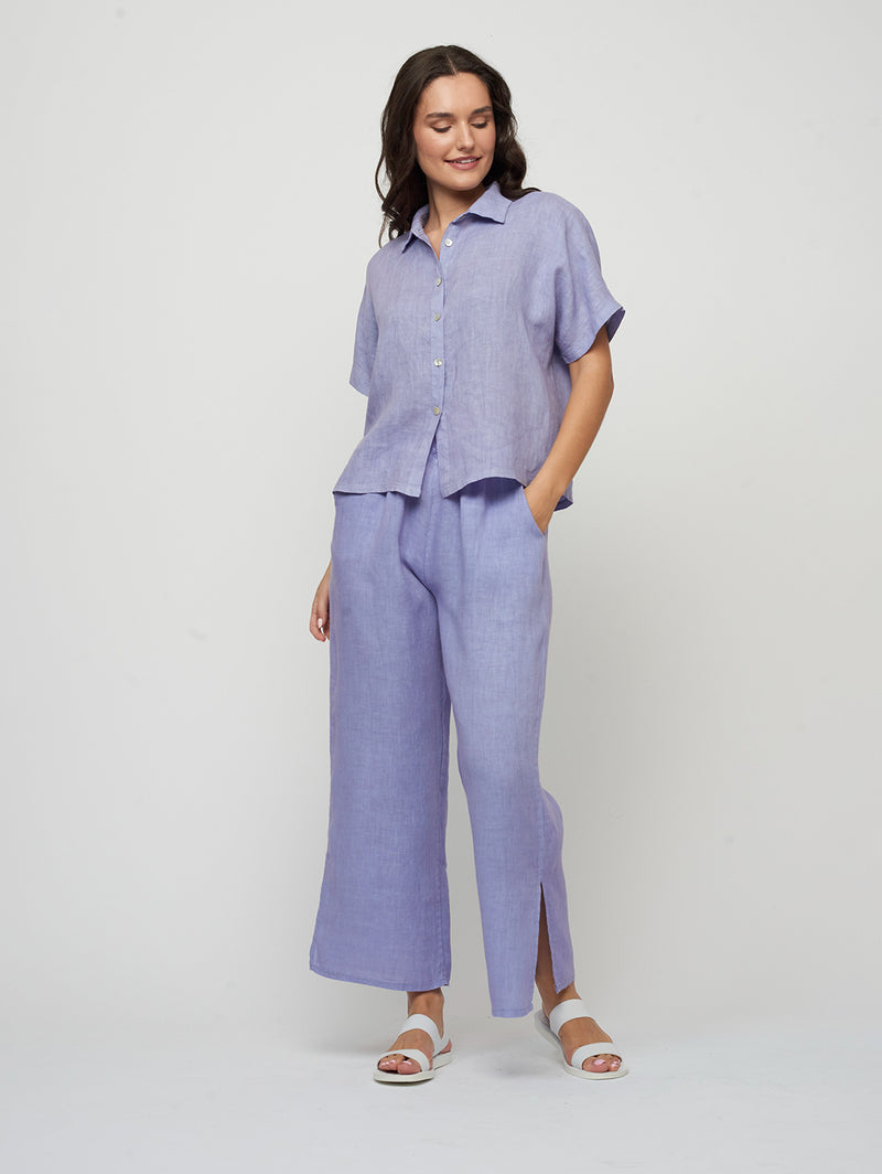 Short Sleeve Linen Shirt - Lilac-PISTACHE-Over the Rainbow