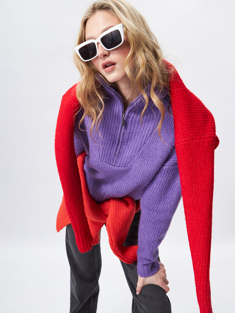 Atlas Zip Sweater - Iris-John + Jenn-Over the Rainbow