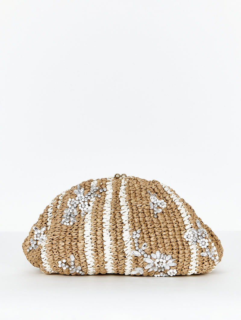 Alora Raffia Clutch - Natural/Ecru