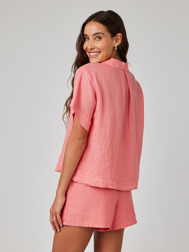 Short Sleeve Flowy Button Down Shirt - Camellia Coral-Bella Dahl-Over the Rainbow
