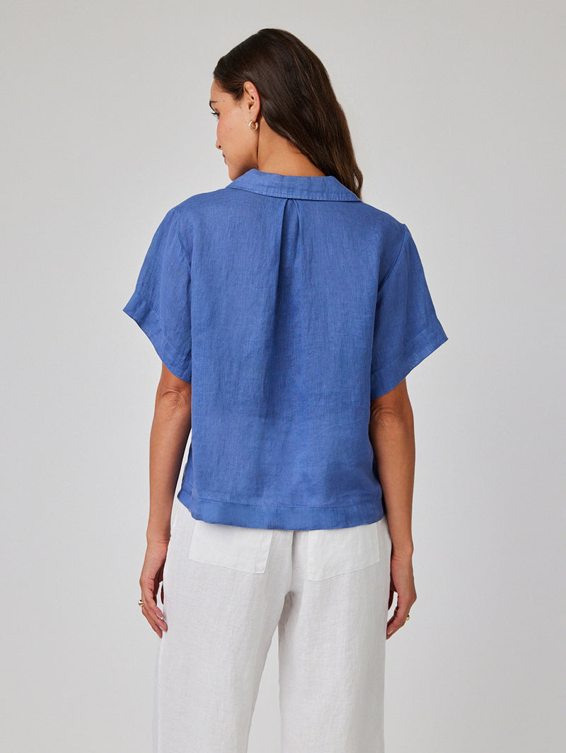 Short Sleeve Flowy Button Down Shirt - Antique Indigo-Bella Dahl-Over the Rainbow