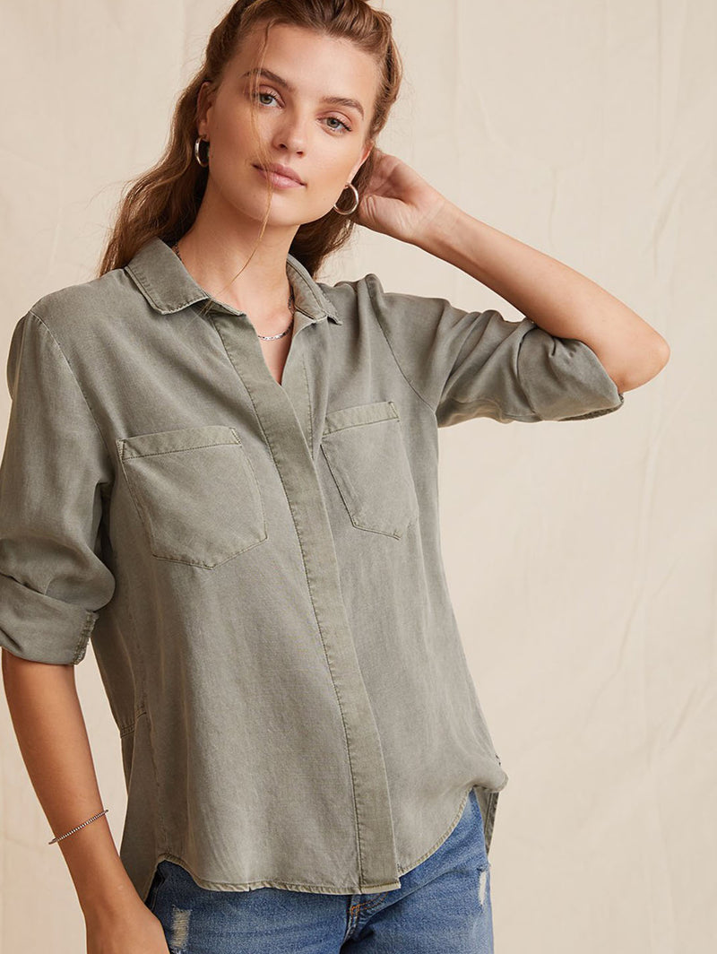 Split Back Button Down Shirt - Army-Bella Dahl-Over the Rainbow