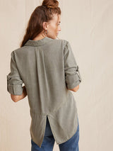 Split Back Button Down Shirt - Army-Bella Dahl-Over the Rainbow