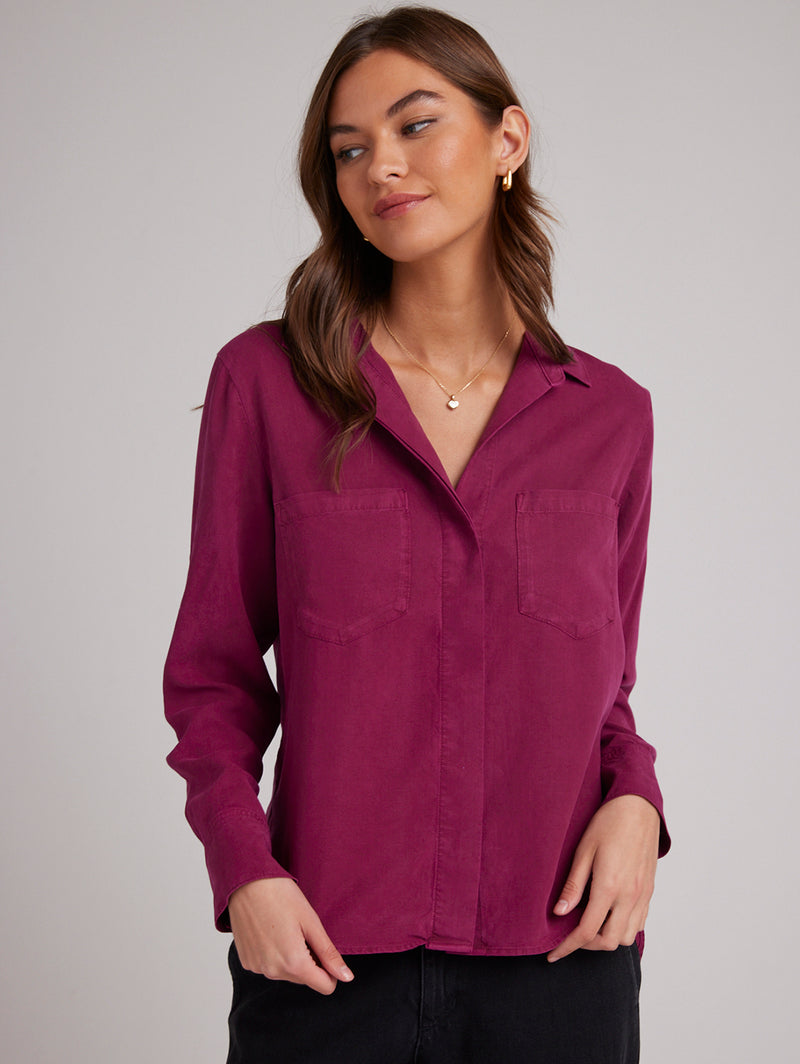 Split Back Button Down Shirt - Deep Magenta-Bella Dahl-Over the Rainbow
