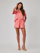 Ruffle Waist Linen Short - Camellia Coral-Bella Dahl-Over the Rainbow