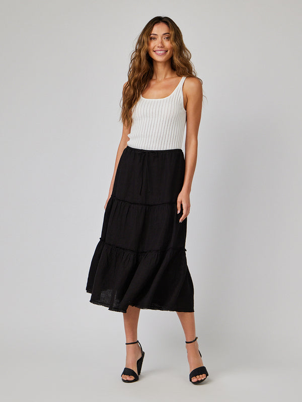 Frayed Tiered Skirt - Black-Bella Dahl-Over the Rainbow