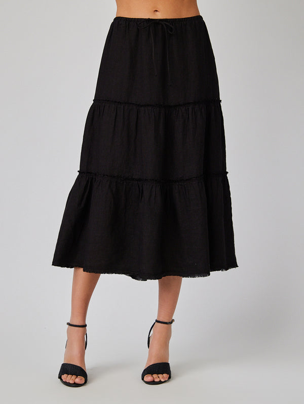 Frayed Tiered Skirt - Black-Bella Dahl-Over the Rainbow