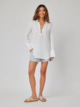 Tie Neck Linen Tunic Top - White-Bella Dahl-Over the Rainbow