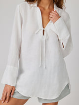 Tie Neck Linen Tunic Top - White-Bella Dahl-Over the Rainbow