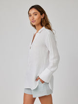 Tie Neck Linen Tunic Top - White-Bella Dahl-Over the Rainbow