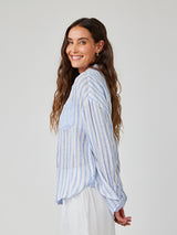 Contrast Pocket Boyfriend Shirt - Blue Sky Stripe-Bella Dahl-Over the Rainbow