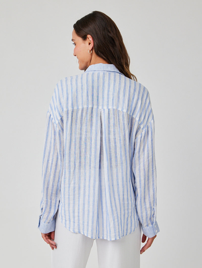 Contrast Pocket Boyfriend Shirt - Blue Sky Stripe-Bella Dahl-Over the Rainbow