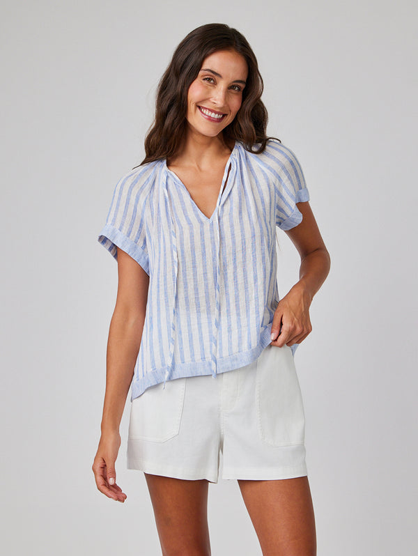 Short Sleeve Flowy Raglan Top - Blue Sky Stripe-Bella Dahl-Over the Rainbow