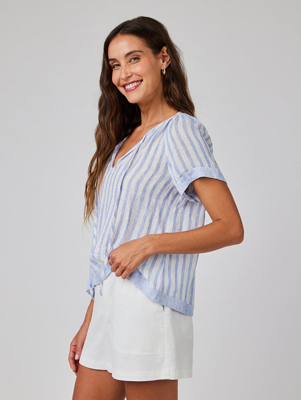 Short Sleeve Flowy Raglan Top - Blue Sky Stripe-Bella Dahl-Over the Rainbow