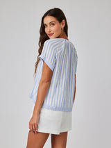 Short Sleeve Flowy Raglan Top - Blue Sky Stripe-Bella Dahl-Over the Rainbow