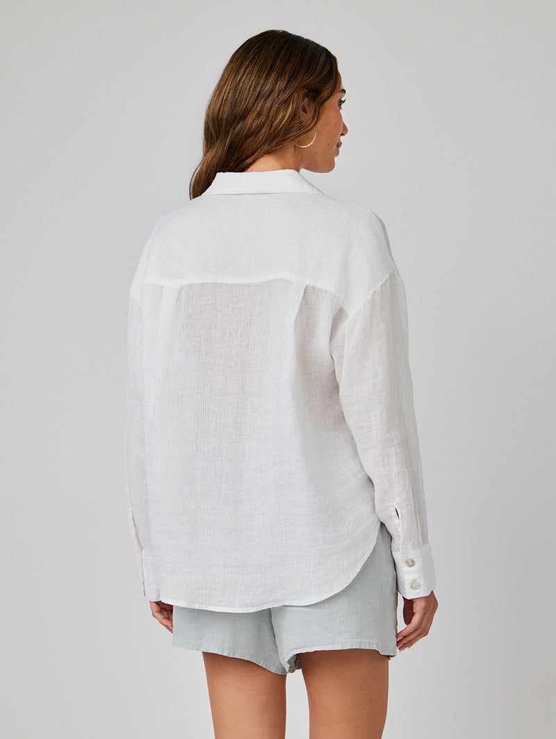 Boyfriend Button Down Linen Shirt - White-Bella Dahl-Over the Rainbow