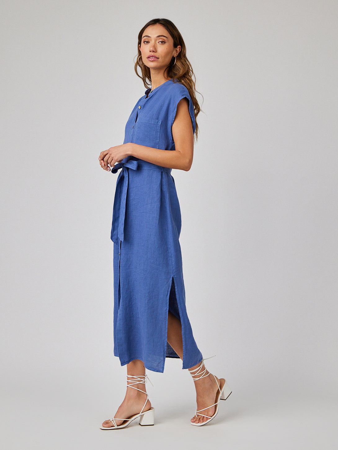 Cap Sleeve Button Front Midi Dress - Antique Indigo-Bella Dahl-Over the Rainbow