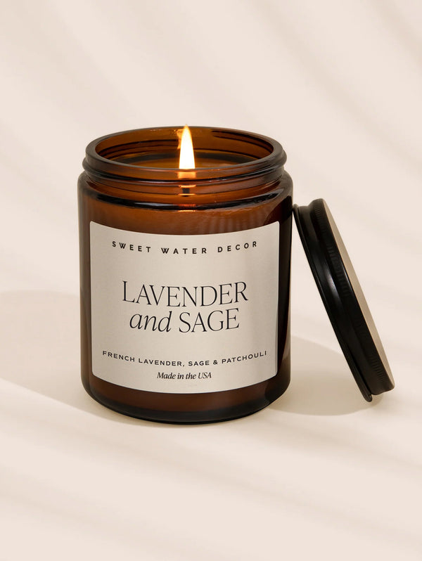 Amber Jar Soy Candle - Lavender-SWEET WATER DECOR-Over the Rainbow