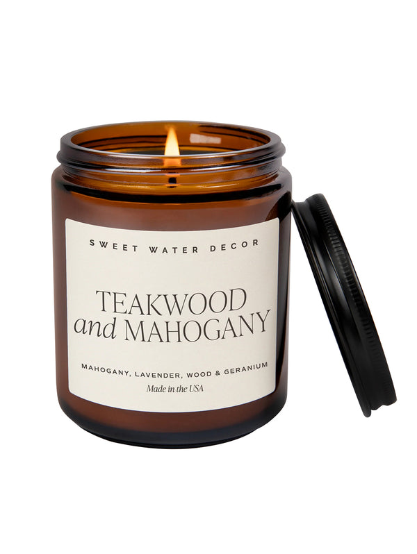 Amber Jar Soy Candle - Teakwood and Mahogany-SWEET WATER DECOR-Over the Rainbow