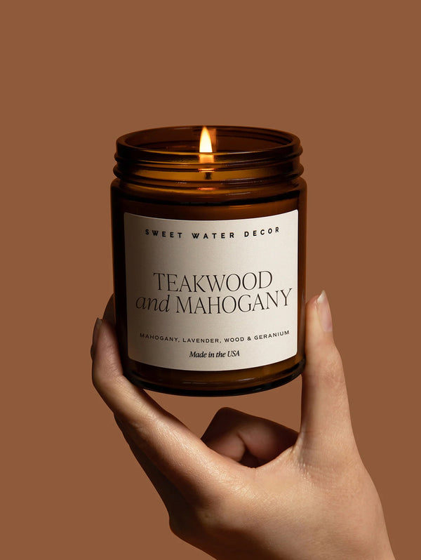 Amber Jar Soy Candle - Teakwood and Mahogany-SWEET WATER DECOR-Over the Rainbow