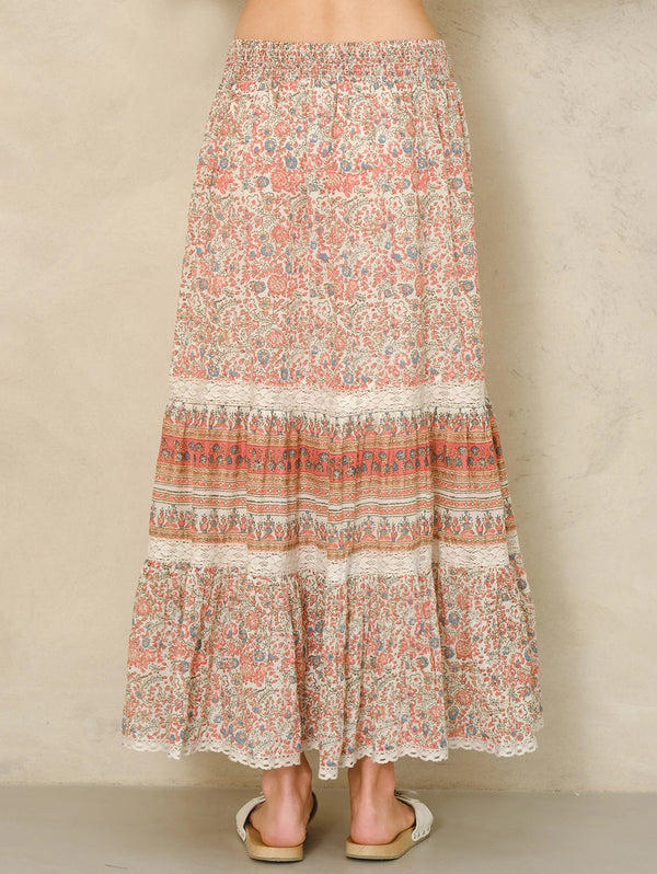 Cass Print Maxi Skirt - Coral