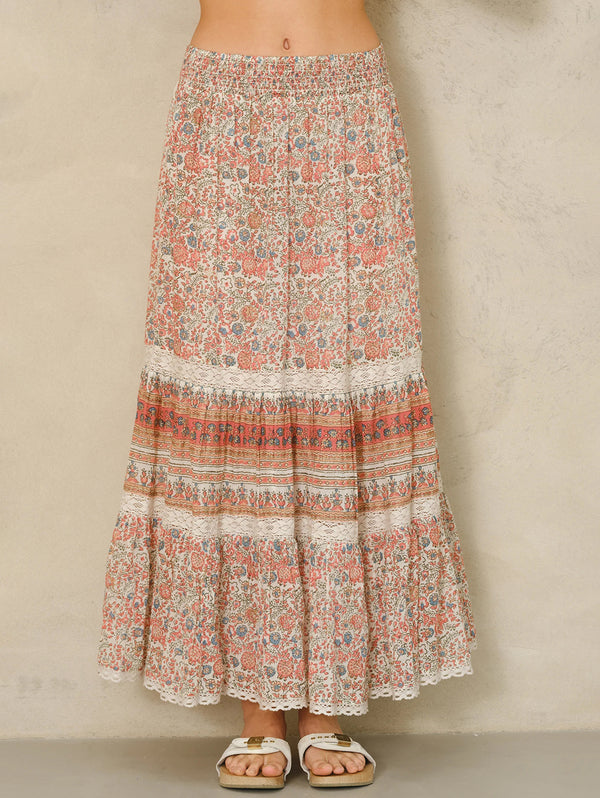 Cass Print Maxi Skirt - Coral