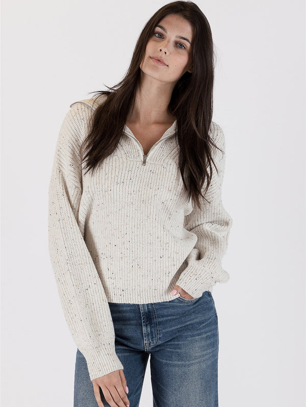 Chase Fleck Ribbed 3/4 Zip Sweater- Off White-LYLA+LUXE-Over the Rainbow