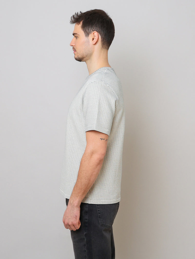 Jacquard Stripe Tee - White/Navy