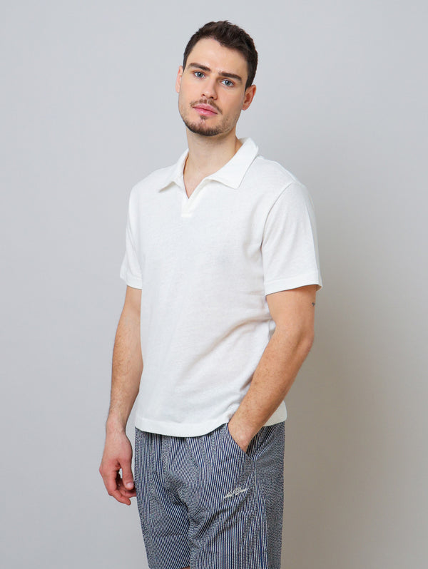Linen Polo Tee - White