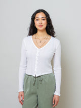 Drew Pointelle Cardigan - White