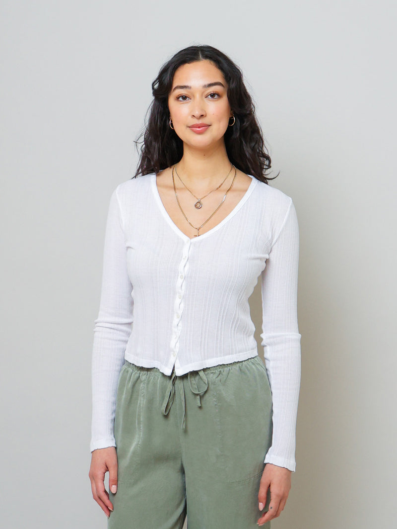 Drew Pointelle Cardigan - White