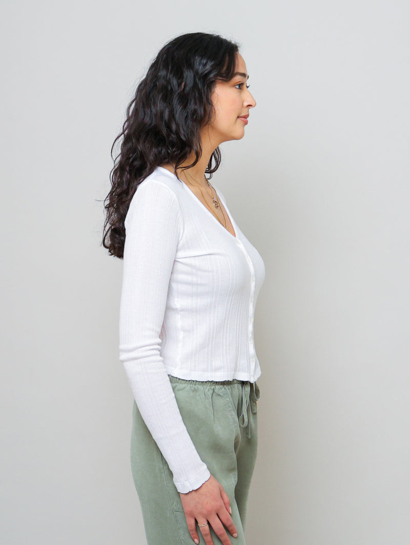 Drew Pointelle Cardigan - White