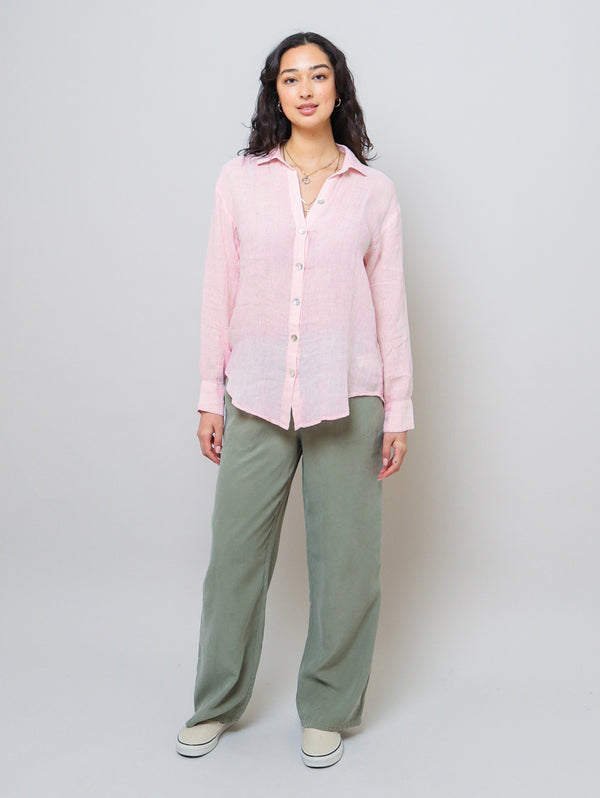 Boyfriend Button Down Linen Shirt - Pastel Pink