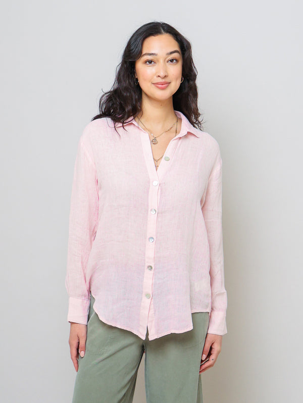 Boyfriend Button Down Linen Shirt - Pastel Pink