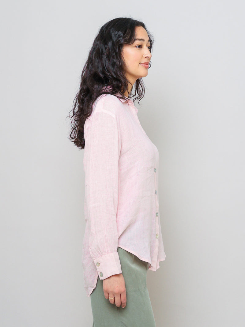 Boyfriend Button Down Linen Shirt - Pastel Pink