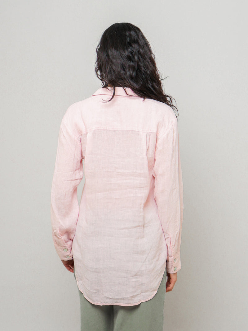 Boyfriend Button Down Linen Shirt - Pastel Pink