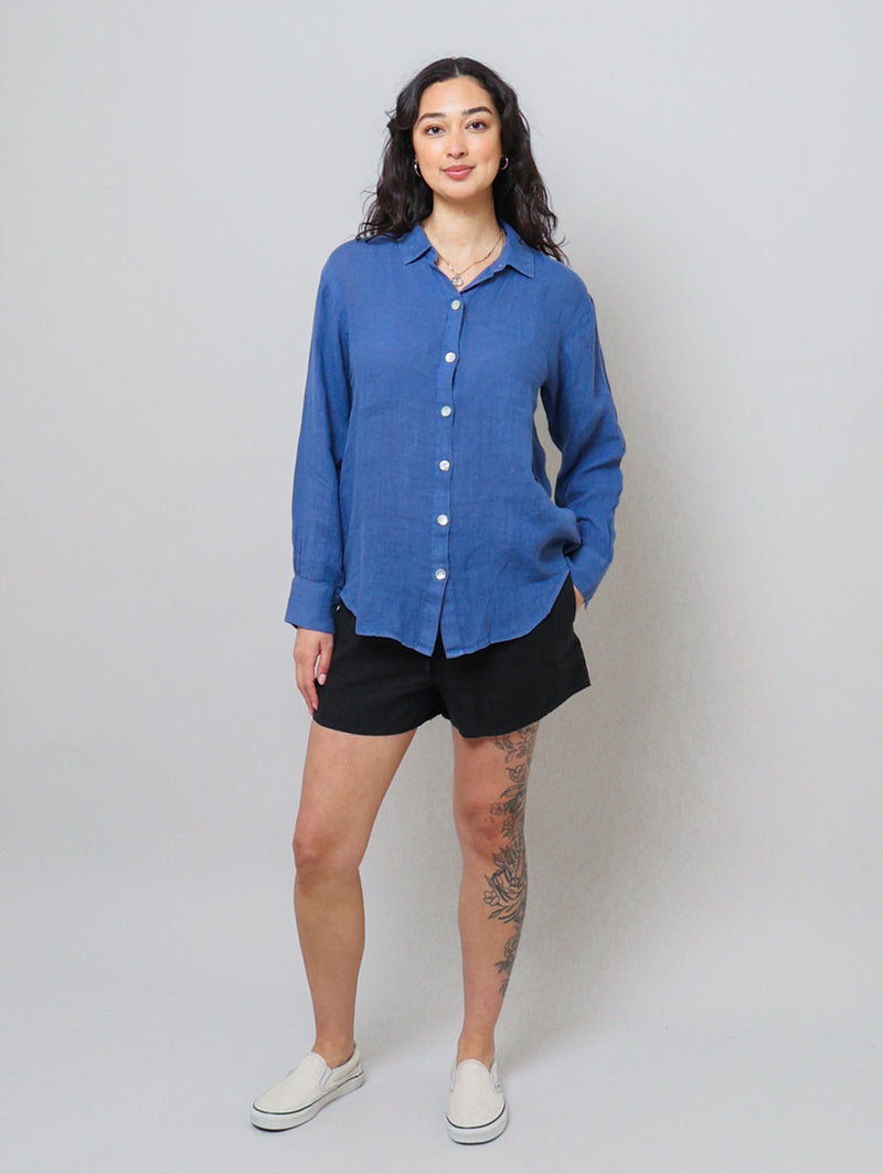 Boyfriend Button Down Linen Shirt - Antique Indigo