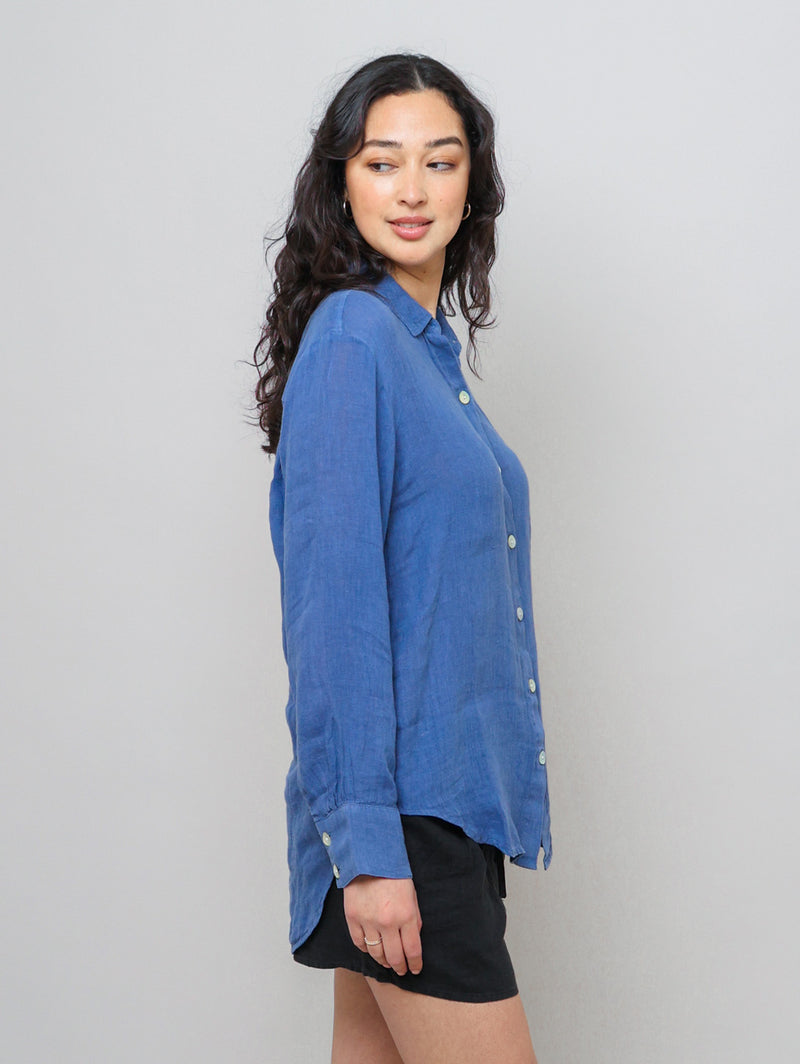 Boyfriend Button Down Linen Shirt - Antique Indigo