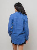 Boyfriend Button Down Linen Shirt - Antique Indigo