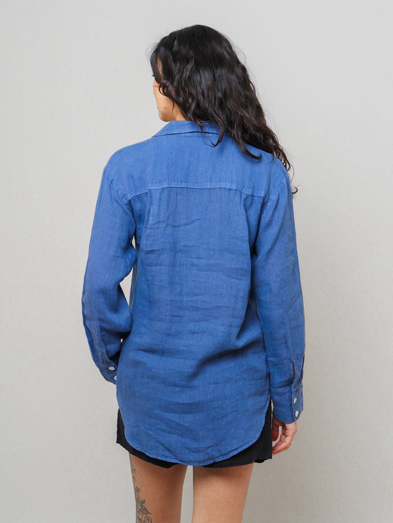 Boyfriend Button Down Linen Shirt - Antique Indigo