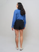 Ruffle Waist Linen Short - Black