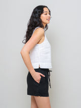Scoop Neck Linen Tank Top - White