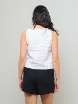 Scoop Neck Linen Tank Top - White